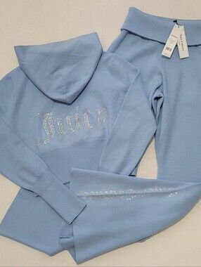 Juicy Couture Frosted Big Bling Knit Hoodie & Foldover Flare Pants - L